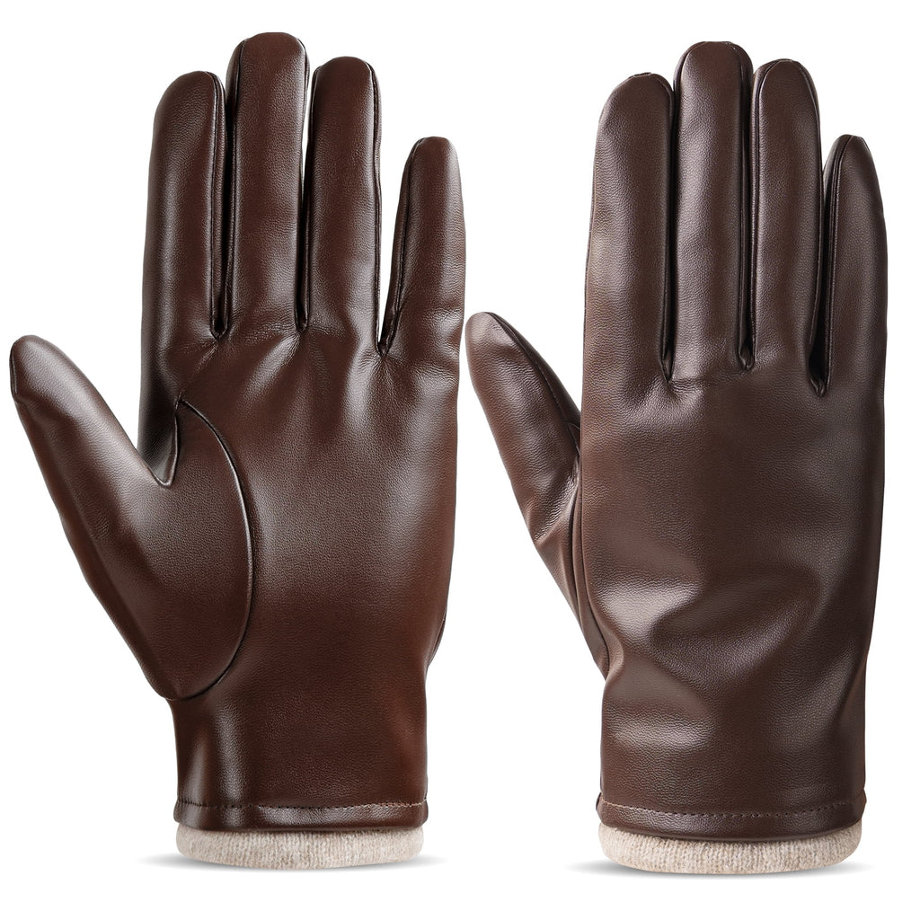 OZERO Mens Winter Gloves PU Leather Thermal Warm Snow Touchscreen Glove Black