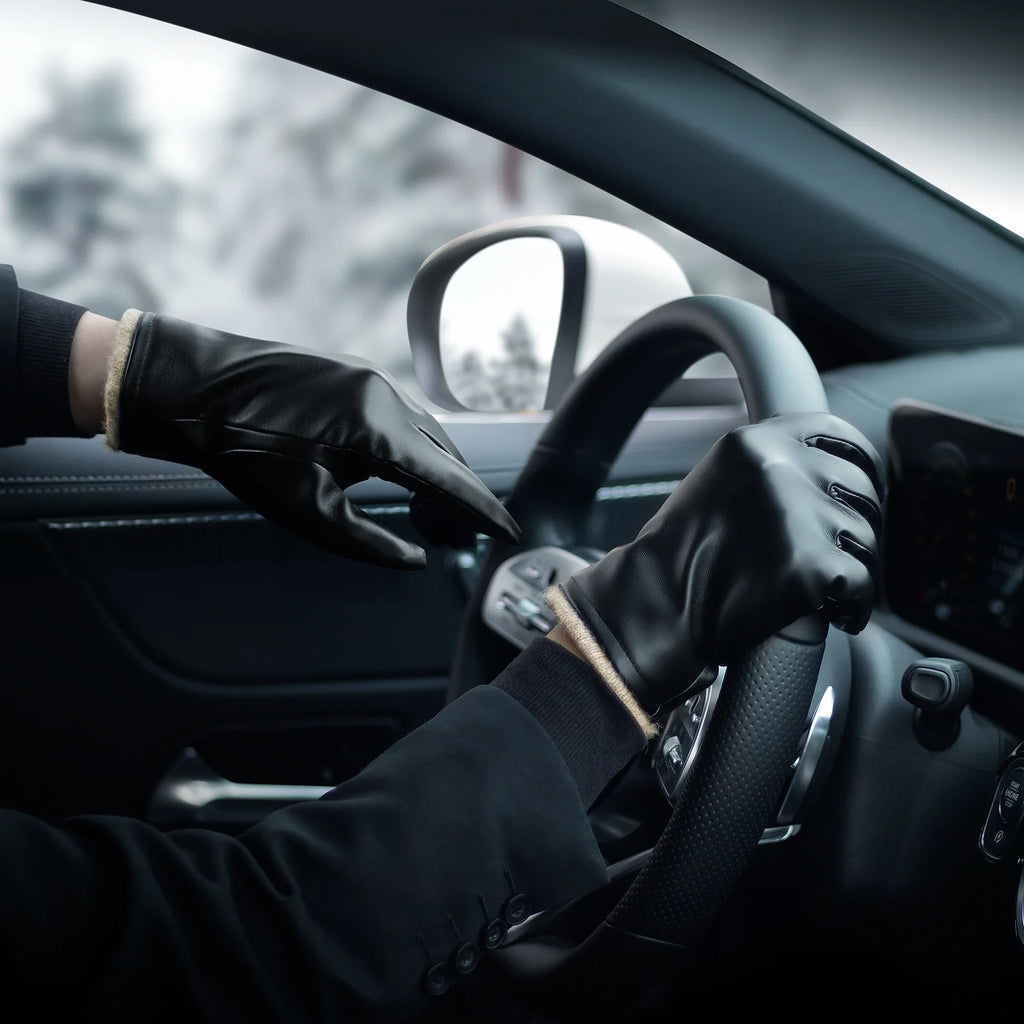 OZERO Mens Winter Gloves PU Leather Thermal Warm Snow Touchscreen Glove Black
