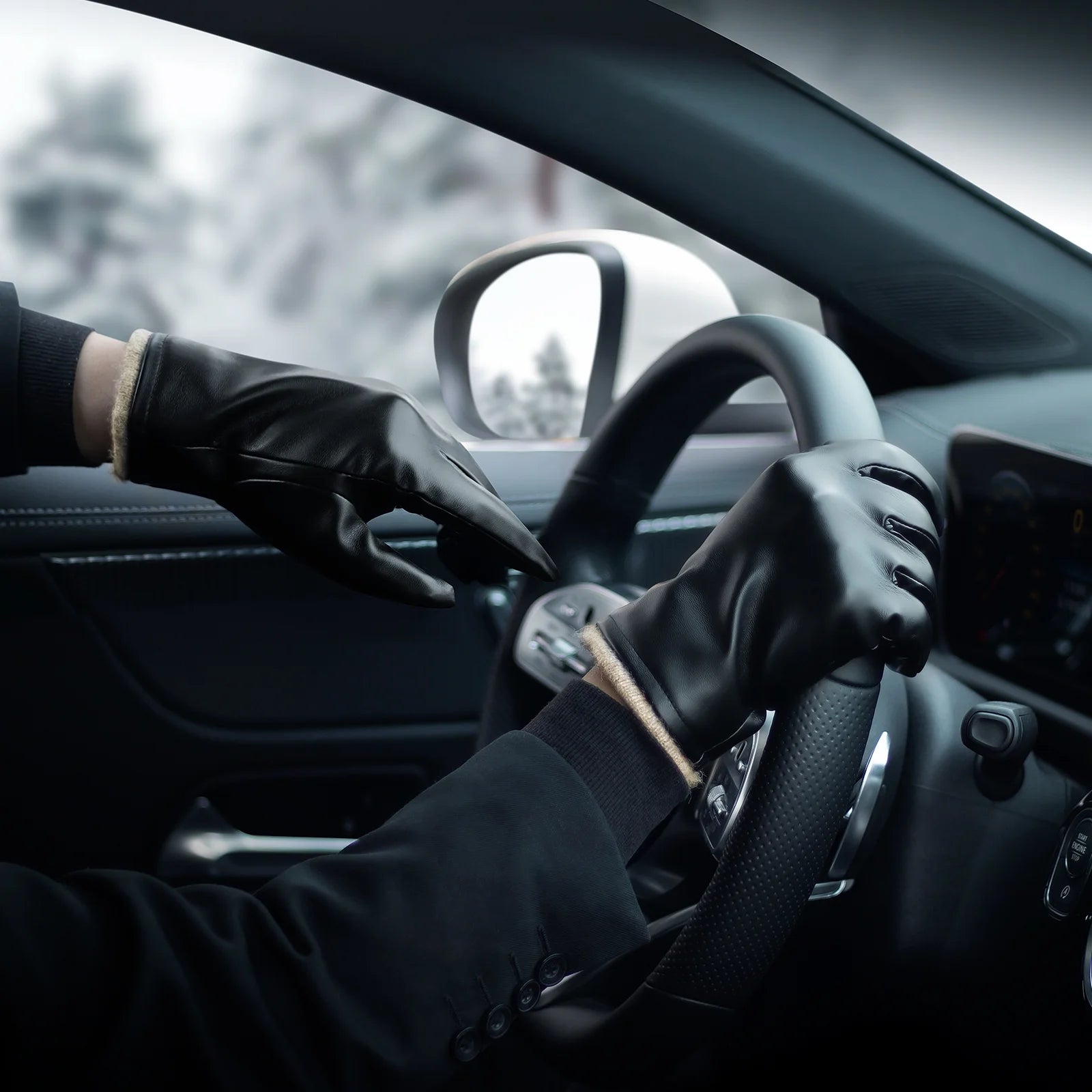 OZERO Mens Winter Gloves PU Leather Thermal Warm Snow Touchscreen Glove Black