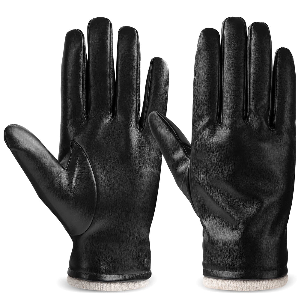 OZERO Mens Winter Gloves PU Leather Thermal Warm Snow Touchscreen Glove Black