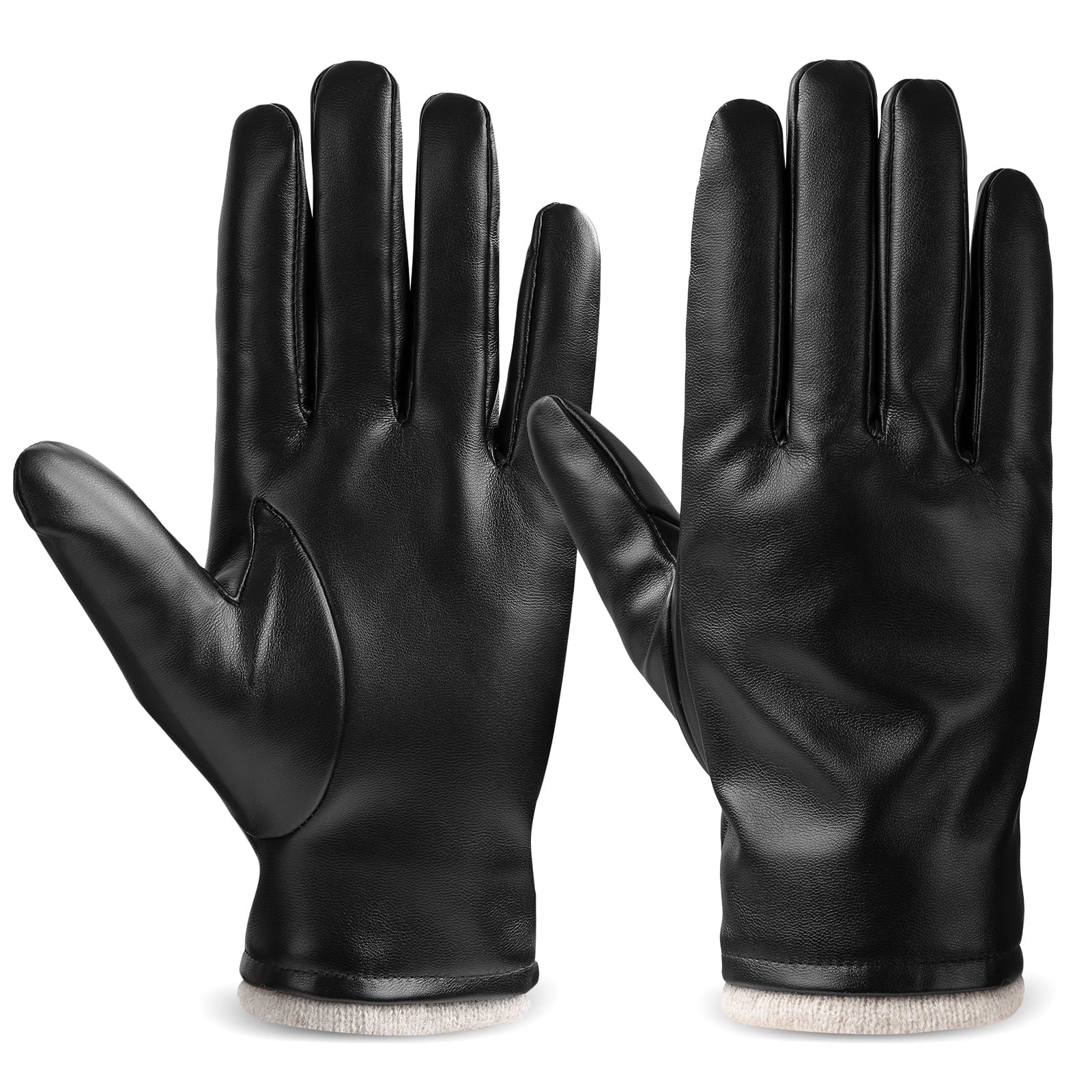 OZERO Mens Winter Gloves PU Leather Thermal Warm Snow Touchscreen Glove Black