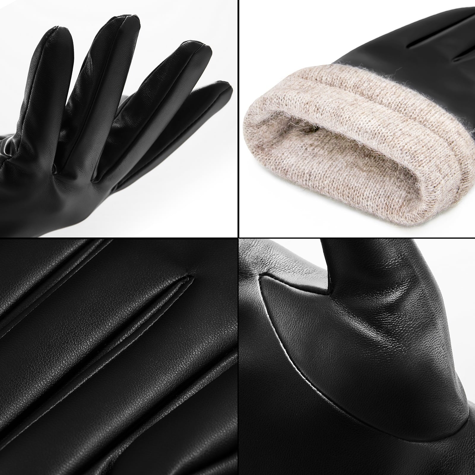 OZERO Mens Winter Gloves PU Leather Thermal Warm Snow Touchscreen Glove Black