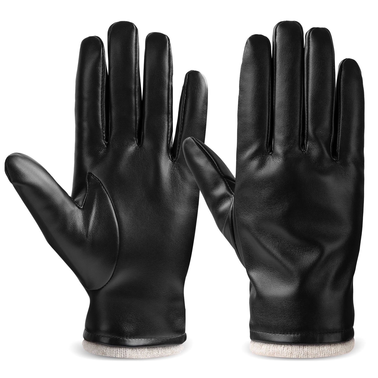 OZERO Mens Winter Gloves PU Leather Thermal Warm Snow Touchscreen Glove Black